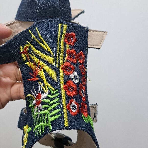 Vintage Havana Nina Black Denim Floral Embroidered Gladiator Sandal Size 8 Blue - Picture 12 of 15
